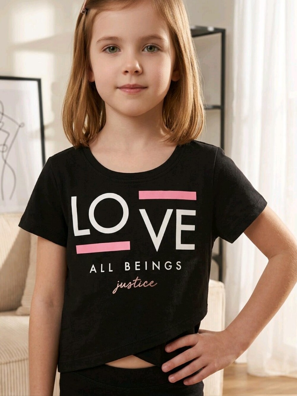 Justice Girls XS 5/6 Black LOVE Kids Fashion Short Sleeve Collection X T-Shirt